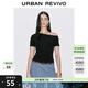 UR秋季新款女裝斜肩領(lǐng)褶皺短款修身短袖T恤UWG450180 黑色 (修身) S