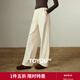 初語(yǔ)闊腿褲女2025冬季新款加絨保暖側縫拼接松緊腰輕運動(dòng)休閑長(cháng)褲 淺米色 L