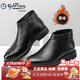 金利來(lái)（Goldlion）男鞋加絨男靴保暖棉鞋冬季頭層牛皮防滑高幫皮鞋商務(wù)正裝棉短靴子 黑色（長(cháng)毛絨） 39