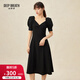 深呼吸DEEP BREATH女裝法式泡泡袖高腰傘裙氣質(zhì)連衣裙小黑裙8500130 黑 L (4)