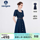 Navigare意大利小帆船短袖連衣裙女士夏季百搭A字裙時(shí)尚顯瘦復古牛仔長(cháng)裙 海軍藍 S 碼