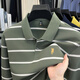 老爺車(chē)（LAOYECHE）輕奢長(cháng)袖T恤男絲光棉春秋裝中老年休閑條紋POLO領(lǐng)T恤衫大碼爸爸裝 FL-8519豆綠 XL 推薦140-160斤