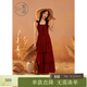 紫涵（ZIHAN）紫涵荷葉邊打攬吊帶裙女夏季法式度假風(fēng)A字大裙擺連衣裙 復古紅 M