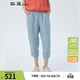 斯琴女亞麻淺蘭休閑八分褲直筒褲BJXK007 淺蘭 L