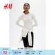H&M女裝T恤春季彈性圓領(lǐng)修身舒適休閑長(cháng)袖款打底衫內搭上衣1191700 米色 S 160/88
