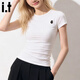 fingercroxx it純色短袖T恤女士夏季簡(jiǎn)約百搭修身顯瘦圓領(lǐng)t恤打底衫上衣女裝 白色 【官方正品】 S