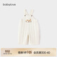 babylove寶寶夾棉背帶褲冬季保暖休閑褲子連體褲嬰幼兒加厚長(cháng)褲 奶油米 90