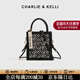 CHARLIE&KELLI CK品牌包包女款2026新款女生日禮物刺繡手提包單肩斜挎包手機包 黑色【京倉配送 贈專(zhuān)柜禮袋】