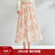 茵曼（INMAN）新中式國風(fēng)田園碎花裙女春秋文藝中國結顯瘦A字裙子 花桔紅 XL