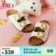 他她（TATA）復古勃肯拖鞋女鞋厚底沙灘外穿涼鞋秋季新款 米白 37
