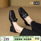 ZHR頭層羊皮革樂(lè )福鞋女新款單鞋小皮鞋女粗跟通勤套腳女鞋EH292黑37