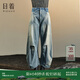 日著(zhù)（rizhuo）設計感女裝2026年春季新款高腰復古回潮寬松磨破全棉工裝牛仔 塵藍 九分版 L