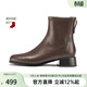 千百度女鞋簡(jiǎn)約氣質(zhì)騎士靴新款女靴中跟短靴方頭加絨瘦瘦靴潮流 咖 38