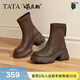 他她（TATA）加絨喵爪靴秋冬百搭時(shí)裝靴女瘦瘦短靴新款彈力靴CEG07DZ5 啡色 36