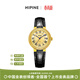 西普尼金表（HIPINE）金表女純金999足金黃金手表復古腕表時(shí)尚騏驥紅石英女生日禮物 【鋯石金面金扣-黑帶】金重5g+