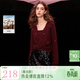 三彩2026春季新款假兩件針織衫V領(lǐng)毛衫短款設計感女 酒紅 M 160/84A