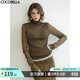 COCOBELLA白色時(shí)尚miu系高領(lǐng)微透視打底衫女新混搭上衣UT3220 琥珀流光棕 （不含內搭） M