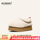 AU&MU澳洲羊毛雪地靴女士冬季加絨加厚保暖外穿棉鞋防滑厚底舒適懶人鞋 米白 【羊毛保暖】646 37 U6