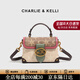 CHARLIE&KELLI CK品牌輕奢包包女款手提包馬鞍包女士小方包單肩斜挎女包禮物 玫紅色【京倉配送 贈專(zhuān)柜禮袋】