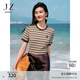 玖姿·安娜蔻【海鹽之夏】miu風(fēng)拼色條紋針織短袖T恤女2025夏季款 條咖啡 2XL