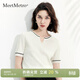 MeetMetro瑪依爾針織短袖T恤女2026夏新款撞色修身休閑減齡上衣 米白【現貨閃電發(fā)】 M
