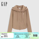 蓋璞女裝春季經(jīng)典款logo彈力羅紋拉鏈連帽長(cháng)袖T恤常規上衣729465