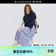 佐丹奴設計師款假兩件連衣裙女拼接條紋圓領(lǐng)短袖裙子女18465213