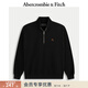 Abercrombie & Fitch【半拉鏈立領(lǐng)】經(jīng)典小麋鹿圖案抓絨套頭衛衣25秋冬男裝122-5541 黑色 XL (180/116A)