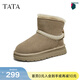 他她（TATA）加絨雪地靴新款棉鞋冬天鞋子厚底雪地毛毛靴棉靴CJB01DD5 灰色（半絨半毛） 37