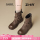 ZHR堆堆短靴女2025新款厚底雪地靴美拉德褲管馬丁靴女KN191棕色37