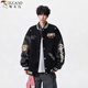 啄木鳥(niǎo)（TUCANO）高街美式夾克男棒球服撞色刺繡機車(chē)外套設計感休閑潮情侶上衣男裝 黑色 L 【建議105-130斤】