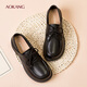 奧康女鞋2025春秋新款舒適軟底樂(lè )福鞋時(shí)尚通勤單鞋舒適增高系帶皮鞋MT