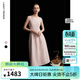 朗姿2025夏季新款優(yōu)雅一字領(lǐng)無(wú)袖連衣裙女高端法式修身收腰裙子 淡粉色 S