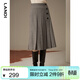 藍地（LANDI）灰咖色重磅羊毛壓褶設計感復古格紋中長(cháng)半身裙女冬新品 灰咖色 L