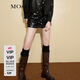 MO&Co.秋季解構黑色素皮小開(kāi)叉A字高腰短褲裙褲