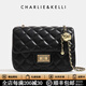 CHARLIE&KELLI CK品牌包包女款2026新款520情人節禮物鏈條菱格包小香風(fēng)單肩斜挎 黑色淺金有logo（金色內里）
