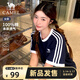 駱駝（CAMEL）夏日純棉T神女士圓領(lǐng)短袖透氣上衣T恤 C26BAXLN092 墨藍/白 L