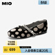 MIO米奧單鞋女秋季新款平底一腳蹬一字帶復古圓頭波點(diǎn)瑪麗珍 黑/灰色 37 (235mm)