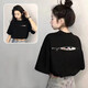 一寸相思小貓黑色純棉短袖t恤女2026夏季新款爆款設計感上衣寬松顯瘦體恤 黑色-拉鏈貓咪 L (110-125斤)