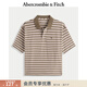 Abercrombie & Fitch【條紋POLO】小麋鹿圖案男裝25夏季美式POLO短袖T恤 棕色條紋 L (180/108A)