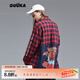 古由卡（GUUKA） 潮牌bf風(fēng)純棉格子長(cháng)袖襯衫女春 拼接印花外套嘻哈寬松飄帶襯衣 紅色 L
