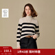 茵曼（INMAN）2025冬季女裝新款澳毛絨條紋高領(lǐng)羊毛衫復古休閑寬松針織毛衣  杏黑條紋 M