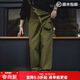 馬登工裝  美式復古甲板背帶褲阿美咔嘰直筒連體褲全棉休閑寬松長(cháng)褲男 軍綠色 L