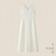 TEASEL 及適邂逅高密精棉針織V領(lǐng)下擺開(kāi)叉收腰花苞無(wú)袖氣質(zhì)連衣裙 乳白色（72小時(shí)內發(fā)貨） L