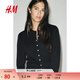 H&M女裝毛針織衫春季miu系開(kāi)衫空調衫薄款針織外套1237776 黑色007 M 165/96