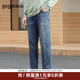 gxgjeans男裝牛仔褲秋季磨破做舊設計復古休閑水洗直筒長(cháng)褲子 牛仔藍-常規款 L (175) -31碼