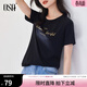 歐莎（OSA）白色字母短袖t恤女夏裝2025年新款設計感小眾衣服短款體恤上衣 黑色 S