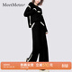 MeetMetro瑪依爾2026春季新款時(shí)尚拼接撞色上衣休閑褲針織套裝女 黑色【現貨閃電發(fā)】 M