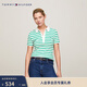 Tommy Hilfiger春夏女裝1985珠地網(wǎng)眼復古條紋五?？坌奚矸I(lǐng)短袖T恤POLO衫 綠白條紋0CH L （推薦：115-125斤）
