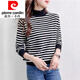 皮爾卡丹（pierre cardin）半高領(lǐng)條紋針織打底衫女早秋25新款內搭薄款毛衣長(cháng)袖蕾絲邊上衣 黑色 XL 【建議120-130斤】